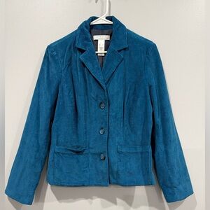 First Issue by Liz Claiborne Teal Corduroy classic Blazer Women's Size L